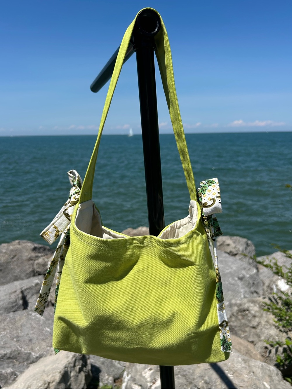 Chartreuse Shoulder Bag with Wallpaper Bows Made in Canada